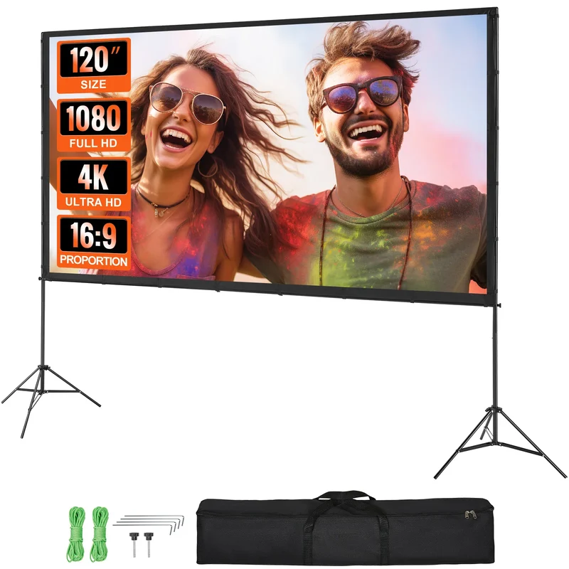Projectiescherm - Beamer Scherm - Projector Scherm - Home Cinema - 4K/1080P HD Buitenbioscoop Scherm - voor Thuisbioscoop en Tuin - met Statief 120 Inch - Beamer Mini - Draagbaar - Opvouwbaar