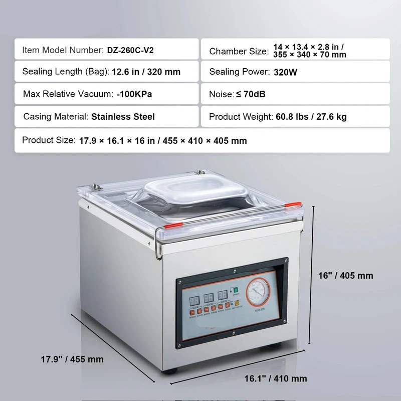 Vacumeermachine - met Digitale Bediening - Vacuum Sealer - Vacuummachines - Foodsaver - Seal Apparaat - 120W - Kamer Vacuümapparaat - DZ-260C-V2