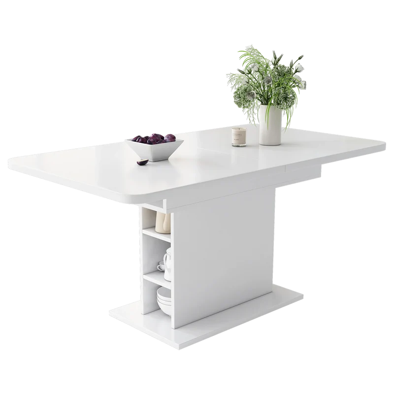 Uitschuifbare Eettafel – Flexibele Tafel – Uitbreidbare Tafel – Ruimtebesparende Tafel – Middenpoot Ontwerp – Stevig Spaanplaat – Eenvoudige Montage - 130 x 70 x 75 cm - Wit