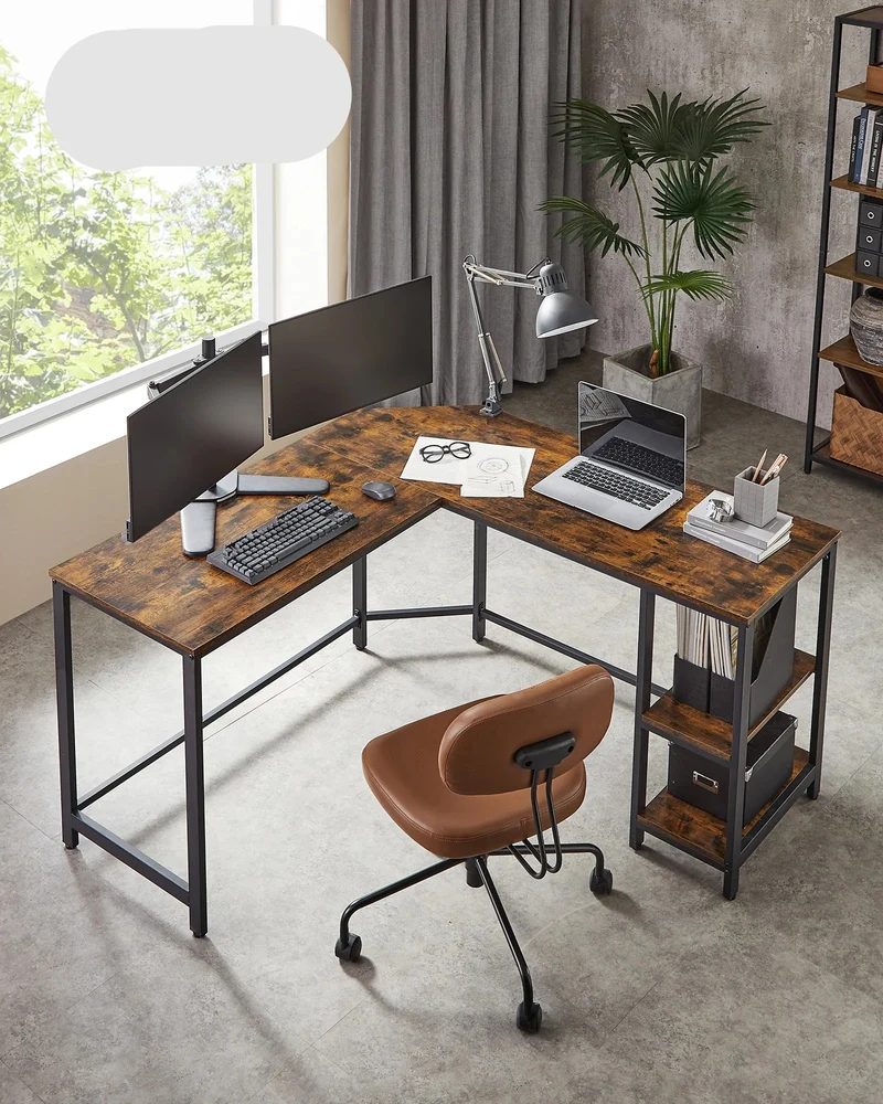 Computer Bureau - L-Vorm - Hoekbureau - Gaming Tafel - Computer Tafel - 138x138x76cm - Stabiel Bureau - Verstelbare Poten - 2 Open Planken - Broen