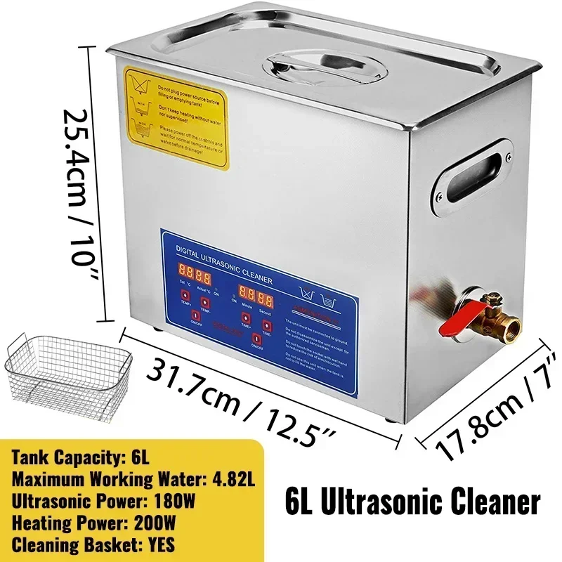 Ultrasoon Reiniger - Roestvrij Staal Professionele - Ultrasone Reinigingsapparaat - Digitale Verwarmings Timer - Sieraden - Brillen - Tanden - 6L