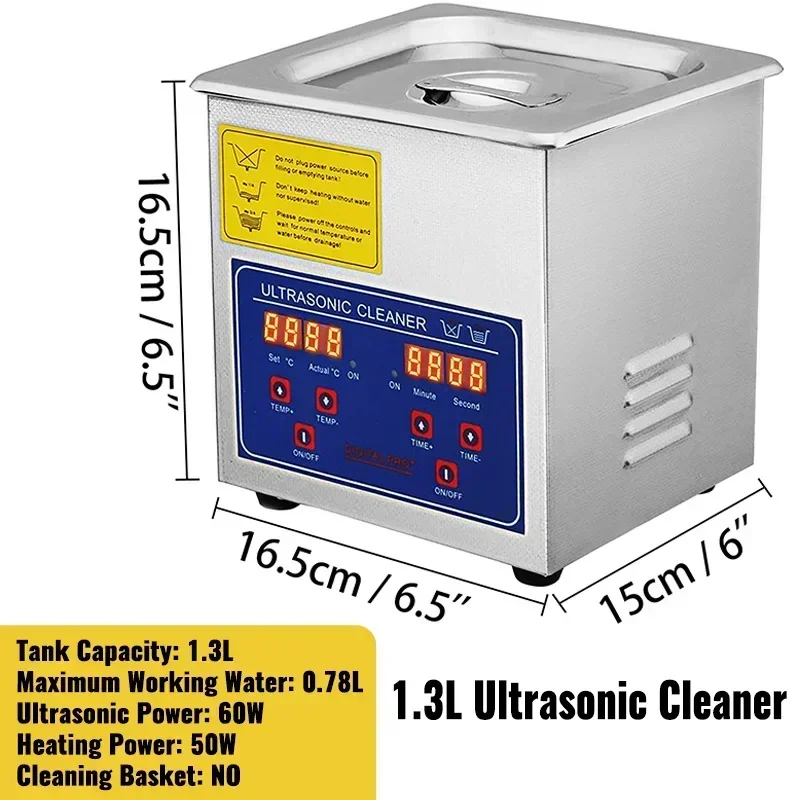 Ultrasoon Reiniger - Roestvrij Staal Professionele - Ultrasone Reinigingsapparaat - Digitale Verwarmings Timer - Sieraden - Brillen - Tanden - 1.3L