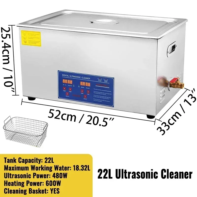 Ultrasoon Reiniger - Roestvrij Staal Professionele - Ultrasone Reinigingsapparaat - Digitale Verwarmings Timer - Sieraden - Brillen - Tanden - 22L