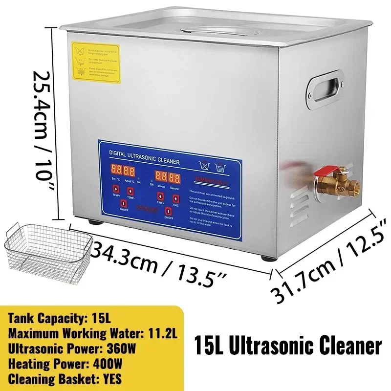 Ultrasoon Reiniger - Roestvrij Staal Professionele - Ultrasone Reinigingsapparaat - Digitale Verwarmings Timer - Sieraden - Brillen - Tanden - 15LL