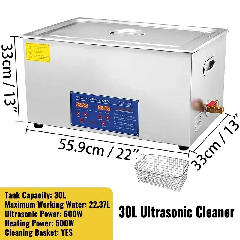 Ultrasoon Reiniger - Roestvrij Staal Professionele - Ultrasone Reinigingsapparaat - Digitale Verwarmings Timer - Sieraden - Brillen - Tanden -30L
