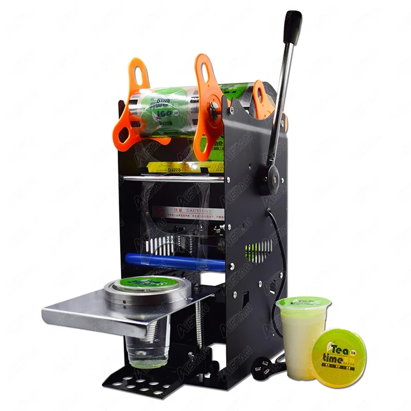 Handmatige Bekersluitmachine - Koolstofstaal en ABS - Maximum 500 Kop/Uur - Voor Drankrestaurants - Drankenfabrieken en Melktheewinkels - 27x27x65 - 220V - Zwart