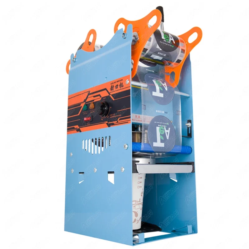 Handmatige Bekersluitmachine - Koolstofstaal en ABS - Maximum 500 Kop/Uur - Voor Drankrestaurants - Drankenfabrieken en Melktheewinkels - 27x27x65 - 220V - Blauw