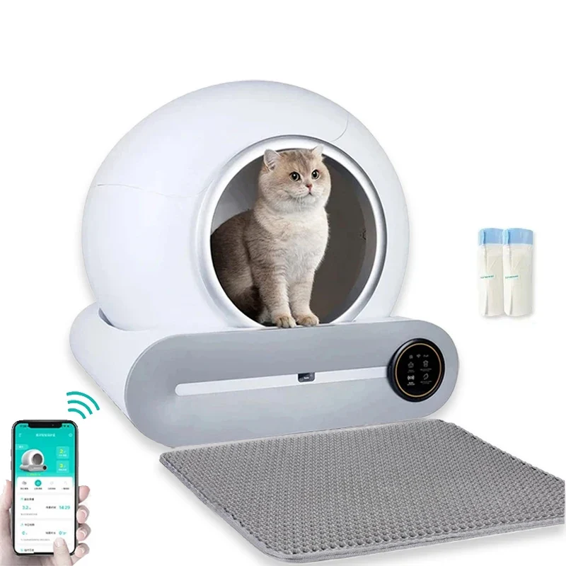 Automatische Zelfreinigende Kattenbak – Slimme Kattenbak – Zelfreinigende Bak – Grote Kattenbak – Voor Meerdere Katten – 65L Binnenruimte – 9L Opvanglade - met Pad Kattenbakzakken Set