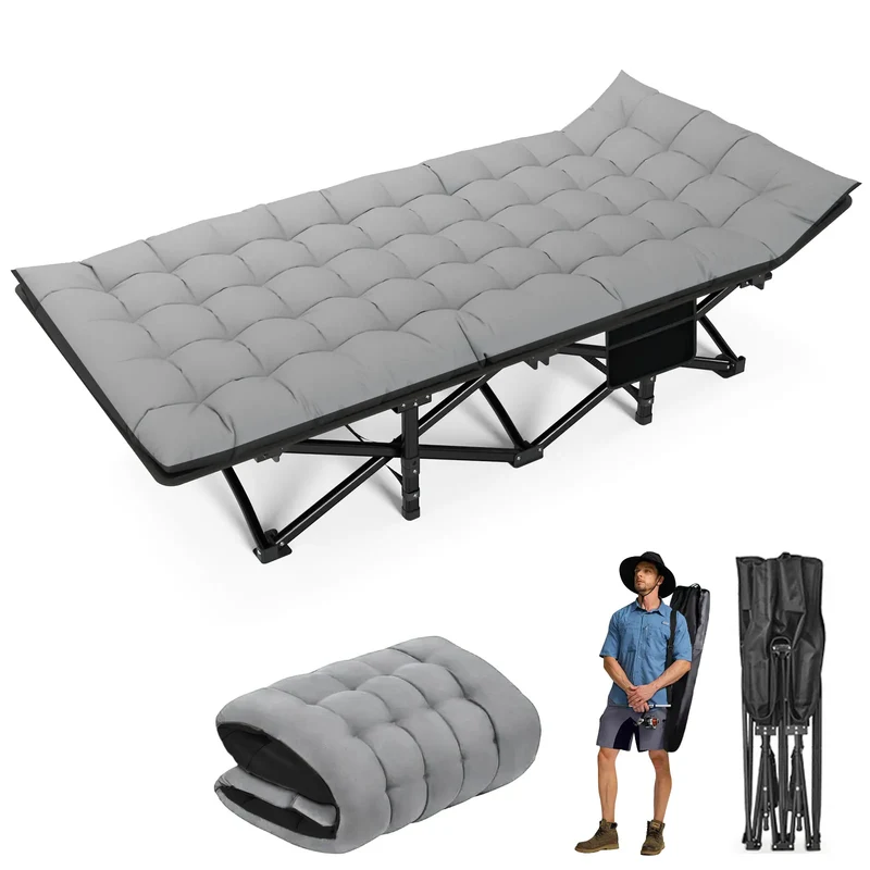 Opvouwbaar Campingbed - Kampeerbed - Veldbed - Vouwbed - Ligbed - Draagbaar - Opvouwbaar - 200KG Capaciteit - Grijszwart