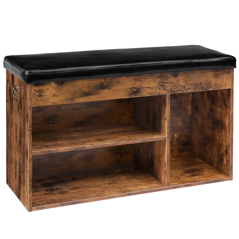 Schoenenbank - Schoenen Opbergsysteem – 3 Vakken - Opbergbox - Schoenenrek – Industrieel - Hout – Opbergruimte Onder De Zitting – Halbank - 82 x 31 x 46,5 cm - Rustic Brown