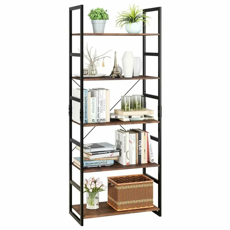 Vintage Boekenkast - Boekenrek met 5 Lagen - Ladderrek - Opbergplank - 60x30x165 cm - Voor Woonkamer, Kantoor of Badkamer - Industrieel Ladderrek
