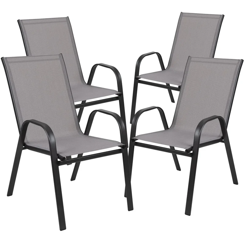 Tuinstoelen - Eetkamer Stoelen - Strandstoelen - Tuinstoel - Klaptoel - Textilene Eetstoelen met Stalen Frame - Stapelbare - Draagvermogen 150kg - Set van 4 - Grijs