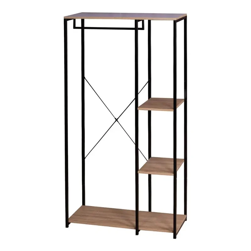 Kledingrek - Loftstijl - Kledingmeubel - Slaapkamer - Halkast - Schoenen Opbergen - Industrial style - Wardrobe - Luxe Rek Voor Kleding - Jassen ophangen - Hout Staal Kledingrek - Zwart en licht eiken