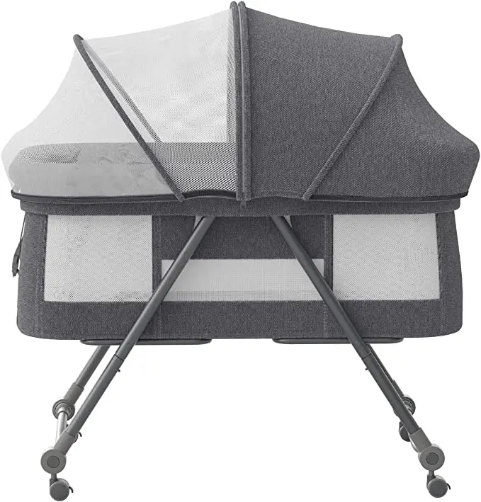 Baby Bed - Co Sleeper - Opvouwbaar - Grab-And-Go Reiswieg - Schommelfunctie - Op Wielen - Incl. Matras - Gray-Bravo Comfort
