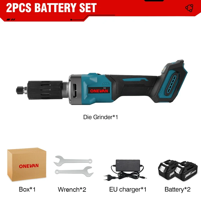 Elektrische Rechte Slijper - Graveer of Polijstmachine - Straight grinder - 2 Accu's - Accu lader - 4 standen - 2000W - 18V