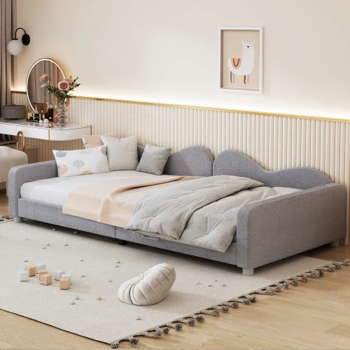 Kinderbedkussen Bed - Slaapbank Frame - Teddy Doek Multifunctionele - Rugleuning Armleuning Zacht Bed - Eugdbed Gastenbed - 90*200 cm - 03 Grijs