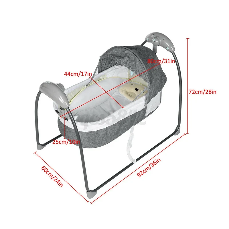 Babybed - Babywieg - Schommelbed baby - Co sleeper - Tot 18kg - 3 Snelheden - Grijs