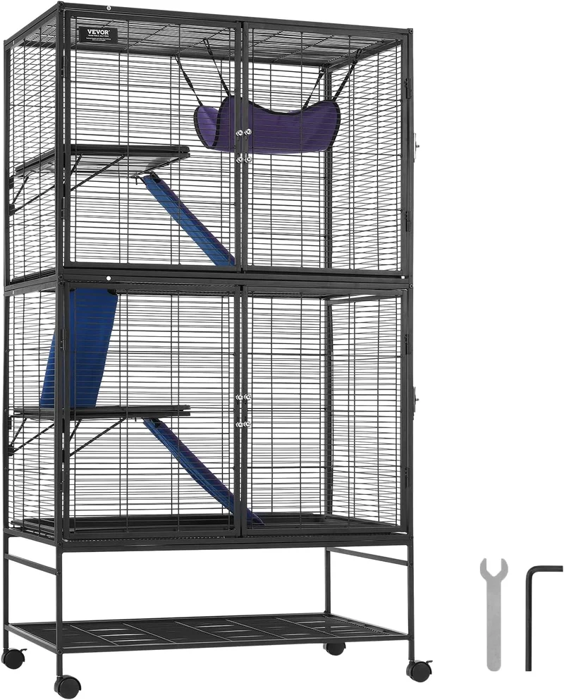 4-Laags Metalen Kooi Voor Fretten - Geschikt Voor Ratten, Hamsters, Cavia's en Chinchilla's - 92 cm x 58 cm x 164 cm