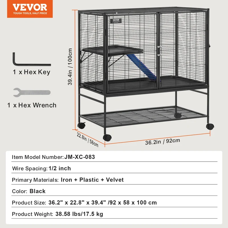 4-Laags Metalen Kooi Voor Fretten - Geschikt Voor Ratten, Hamsters, Cavia's en Chinchilla's - 92 cm x 58 cm x 100 cm