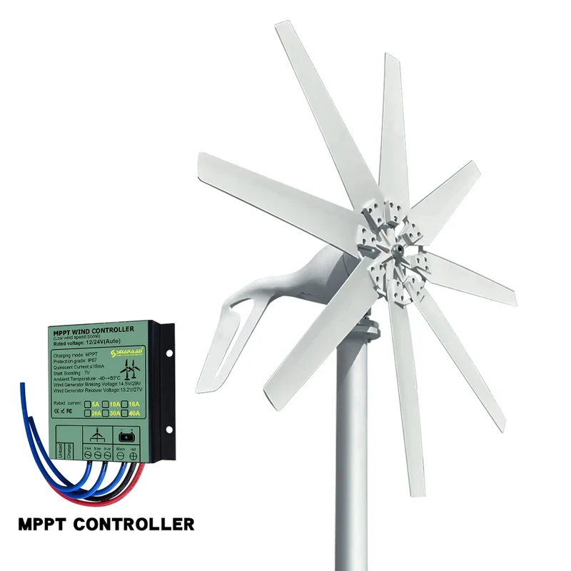 Windturbine - Windmolen - Windturbine Generator - Windenergie - Horizontale - 1000W - 12V - met Gratis MPPT Controller - Duurzame Energie voor Thuisgebruik -Wit