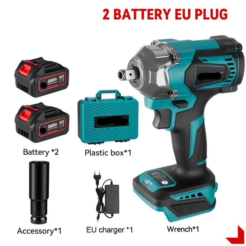 Slagmoersleutel - met Accu - Slagschroevendraaier - Slagmoersleutel - 18V - 1200Nm - Elektrische Schroefboormachine - 1/2 Inch - Brushless Motor - Draadloos - 2 Accu - met Plastic Doos