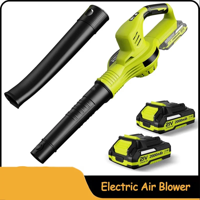 Bladblazer - Draadloze Bladblazer - Accu Bladblazer - 150 MPH - 3000W - 2 Snelheden - Sneeuwblazer - Stofzuiger Veegmachine - Accu Tuingereedschap - 2 Batterij - Groen/Geel