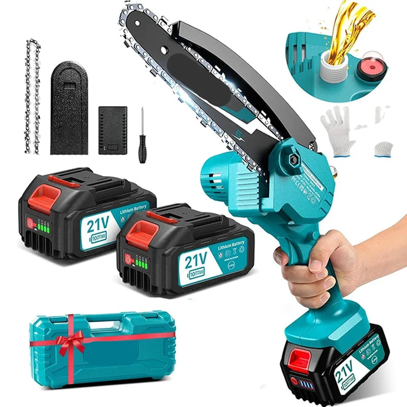 Mini Kettingzaag - Kettingzaag - Handzaag - Snoeizaag - Draadloos - 800W - Draagbaar - Tuin Gereedschap - 2 Accu’s