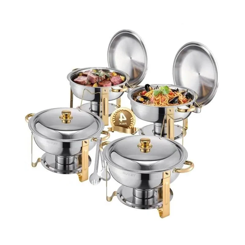 Chafing Dish - Warmhoudplaat - Buffetwarmer Set - Rechaud - RVS - Volformaat Buffet Warmhoudpannen - voor Feesten & Banketten - Set van 4 - Silvery
