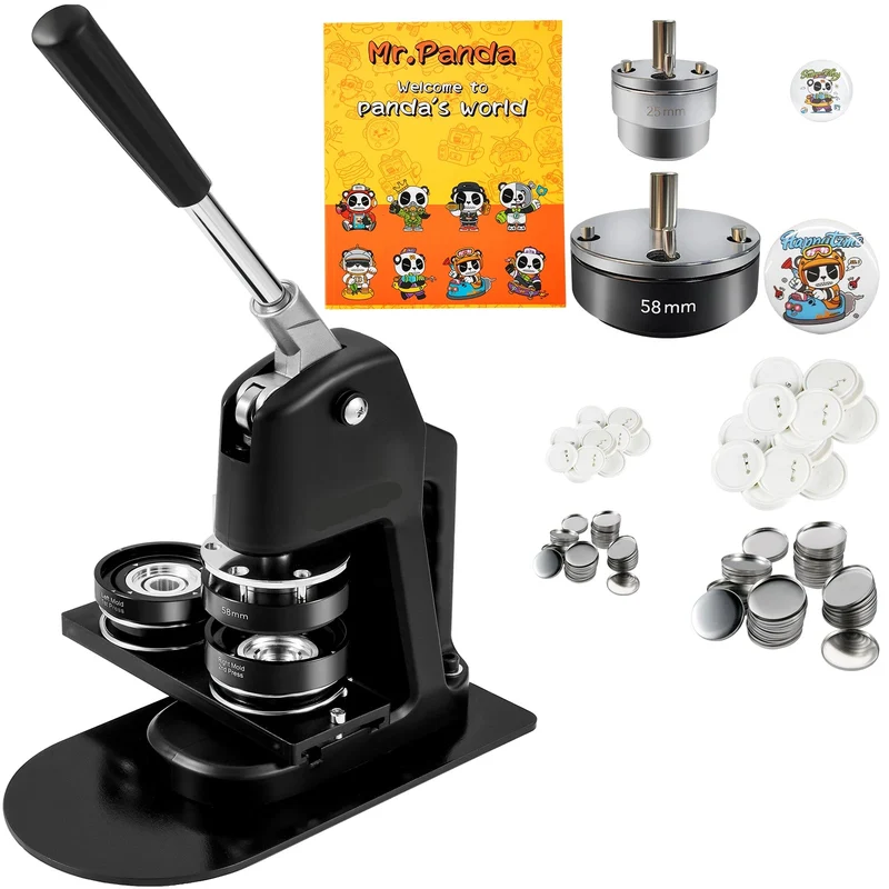 Button Maker - Buttonmachine - Pin Maker - Badge Maker Machine - 25mm & 58mm om Zelf Buttons te Maken - met 500 Gratis Onderdelen - Knopenmakermachine -Zwart