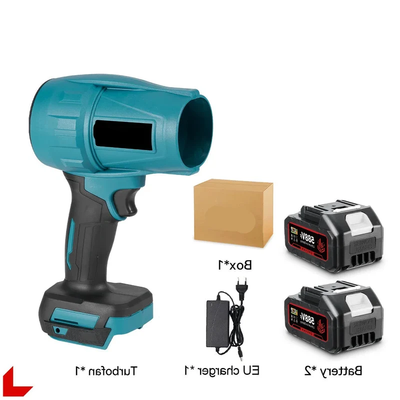 Turbo Fan - Blower - Air Duster - Jet Fan - Waaier - Ventilator - Elektrische - 2000W - Borstelloze - Handventilator - voor Blad, Stof, Sneeuw en Auto’s - met 2 Batterijen 588VF Set