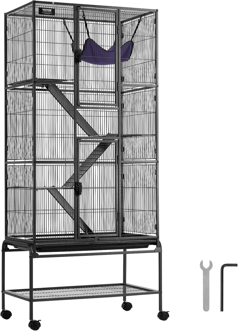4-Laags Metalen Kooi Voor Fretten - Geschikt Voor Ratten, Hamsters, Cavia's en Chinchilla's - 75.5 cm x 45.5 cm x 175.5 cm
