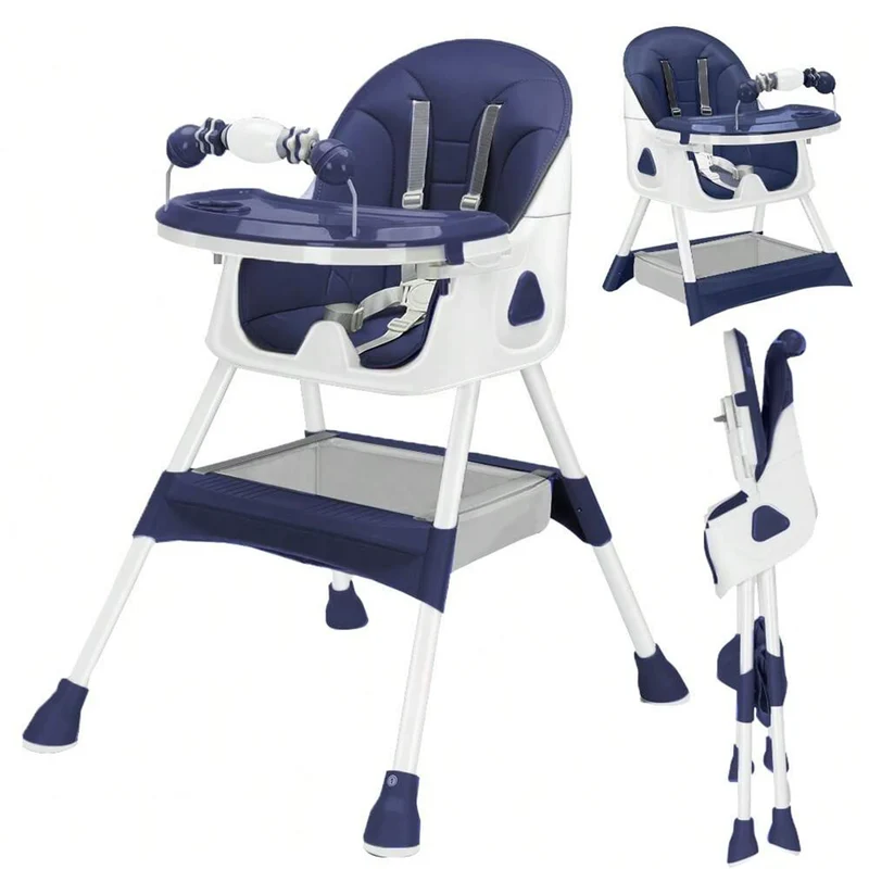 Opvouwbare Kinderstoel - Met Grote Antislipmat en Speelgoedrek - 6 Maanden en Ouder - Donkerblauw