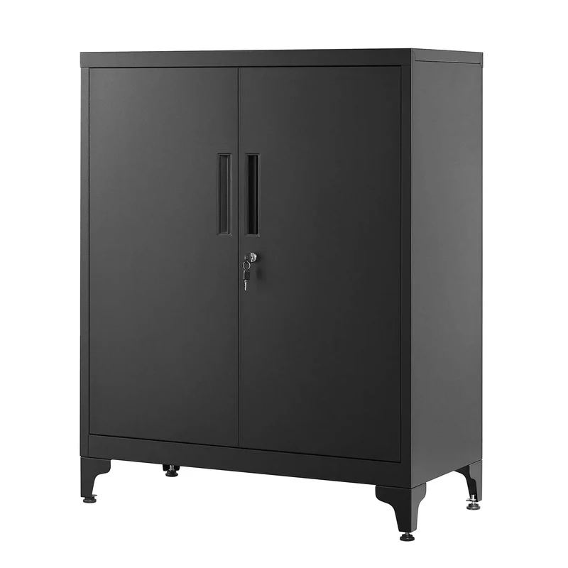Archiefkast - Kantoorkast - Bureau kast - Dossierkast - Stellingkast Metaal - met 2 Deuren - Archiefkasten - Multifunctionele - voor Documenten en Opbergruimte - Zwart