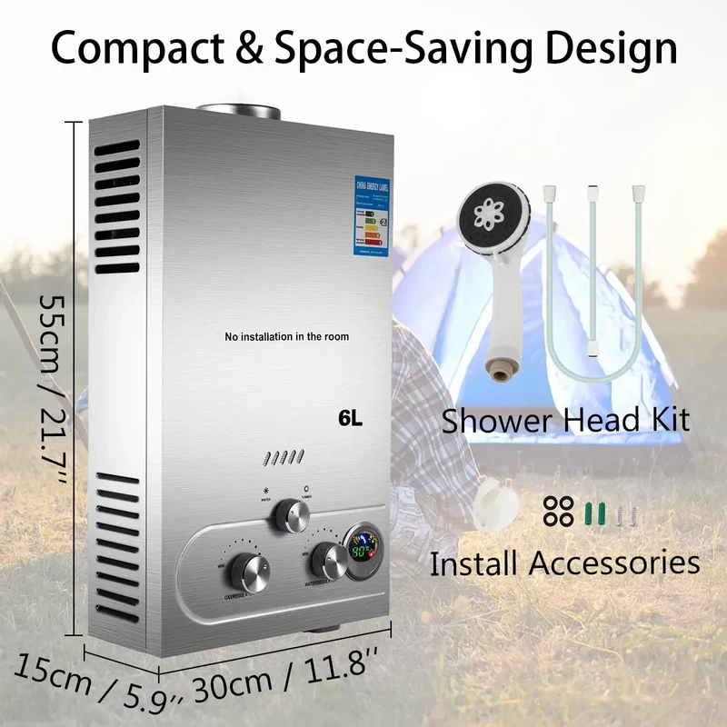 LPG Warmteboiler - Boiler - Camping Douche - Buitendouche - Tuindouche - 6 Liter