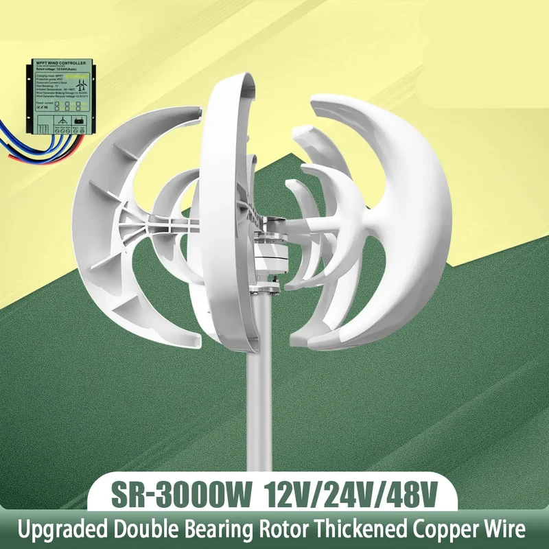 Windturbine - Windmolen - Windturbine Generator - Windenergie - Verticale - 3000W - 12V - met Oplaadcontroller - Duurzame Energie voor Huishoudens en Boerderijen -Wit