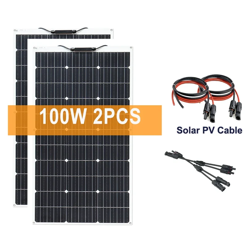 Zonnepanelen - Monokristallijne Zonnepaneel Kit - Flexibel - Zonne Energie - 200W (2 x 100W panelen) - met Solar Controller - Waterdichte - voor Camping, RV & Off-grid 12V Opladen