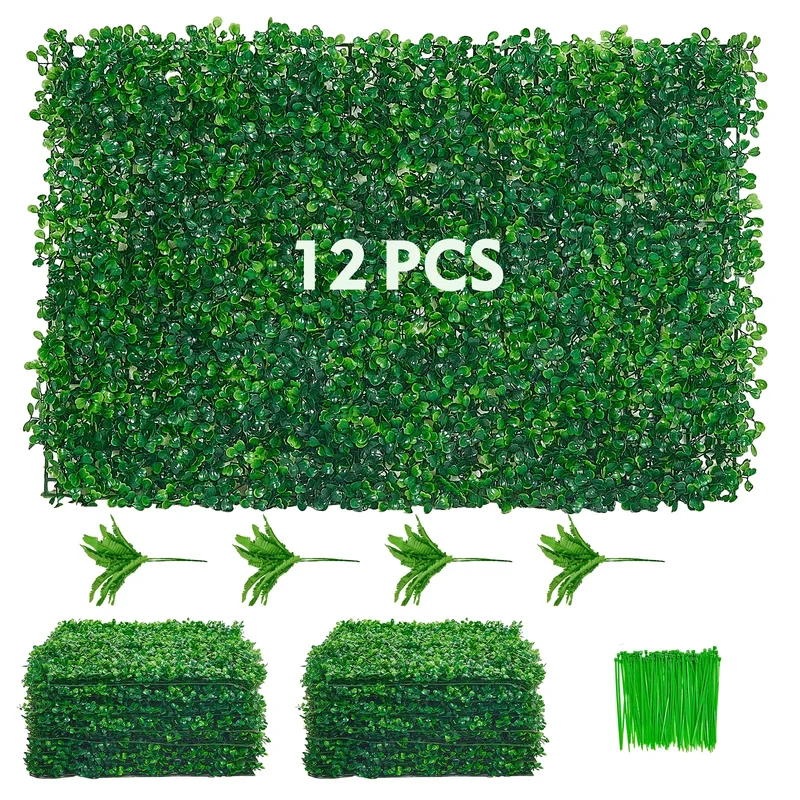 Kunsthaag - Kunstplant - Kunstplanten voor Binnen en Buiten - Tuinscherm - 12 Stuks - 50x50 cm - Boxwood Hegge Wandpaneel, Siergras Privacy Scherm voor Thuisdecoratie - Balkonscherm