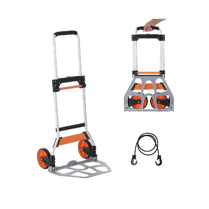 Steekwagen - Transportkar - Transportwagen - Magazijnwagen - Platformwagen - Handkar met Telescopisch Handvat - Opvouwbare - Aluminium - 140 kg Capaciteit - Draagbare Transportkar met Bindkoord voor Magazijn en Verhuizing - Steekkar