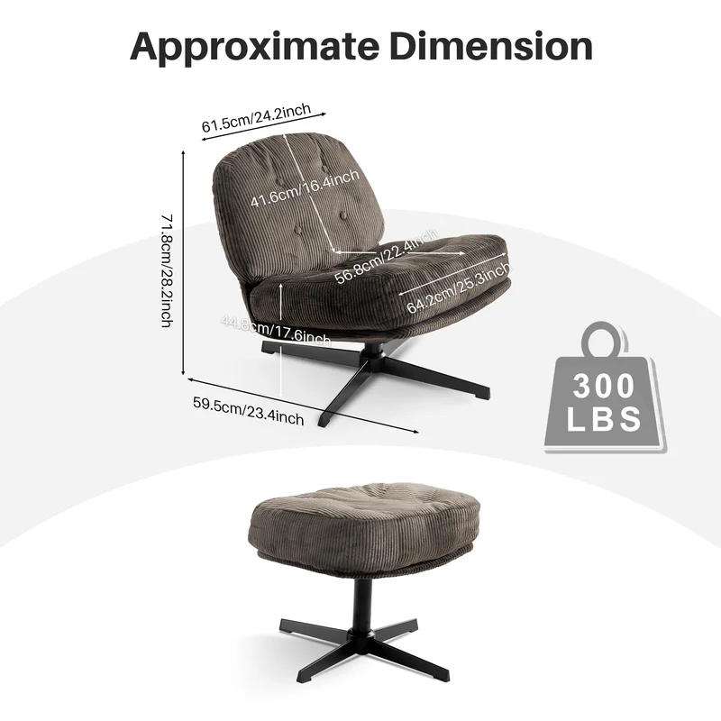 Relaxstoel - Schommelstoel - Fauteuil - Loungestoel - Moderne Vouwbare Accent Stoel - 360° Draaibaar Tufted Luil stoel - met Dikke Kussen en Ottoman voor Woonkamer - Chocolade