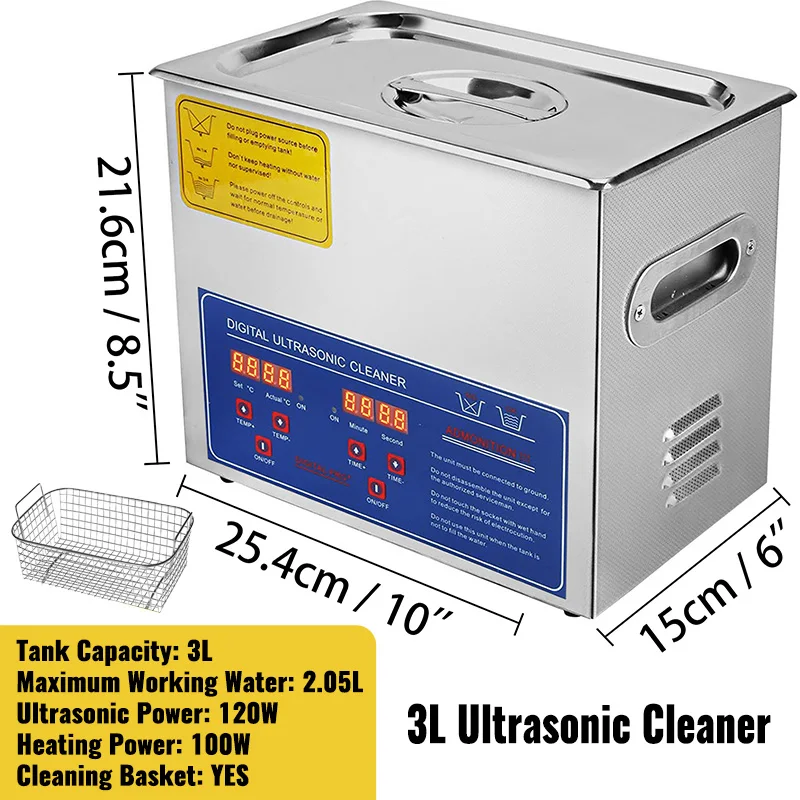 Ultrasoon Reiniger - Reinigingsapparaat voor Brillen - Reinigingsmachine - 3L met Digitaal Display en Verwarming – RVS Reinigingsapparaat voor Thuis en Professioneel Gebruik