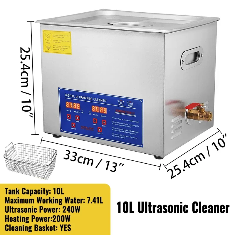 Ultrasoon Reiniger - Reinigingsapparaat voor Brillen - Reinigingsmachine - 10L met Digitaal Display en Verwarming – RVS Reinigingsapparaat voor Thuis en Professioneel Gebruik