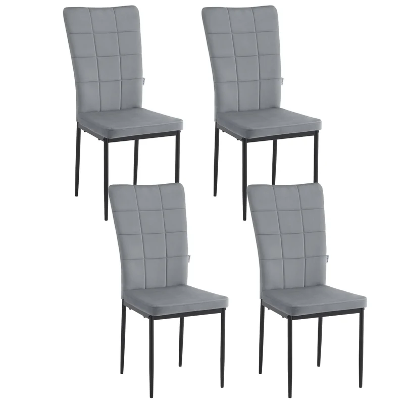 Eetkamerstoelen - Set Moderne Eetkamerstoel - Eetstoel - Tuinstoelen - Gevoerde Stoelen met Hoge Rugleuning - Elegante Fluwelen Stoelen voor Woonkamer, Keuken en Restaurant - Set van 4 - Donkergrijs