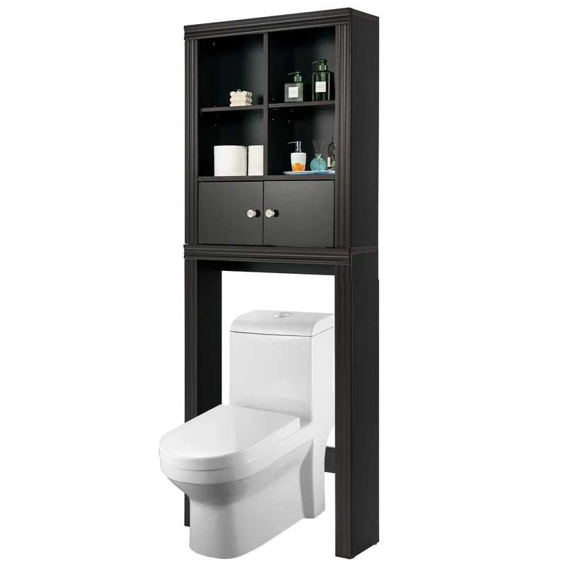 3-Lagen Toiletrek – Ruimtebesparend Badkamerrek met 4 Open Vakken & Verstelbare Planken – Wasmachine Rek voor Badkamer – Hout – 60x20x165 cm – Bruin