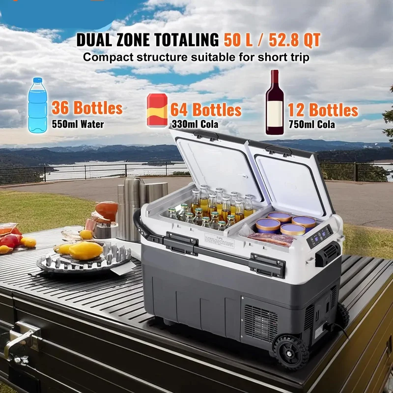 Auto Koelkast - Camping Koelkast - Auto Koelbox Compressor - Draagbare - 12V/24V - 50L - Snelle Koeling - Energiezuinig - Voor Auto - Camper - en Boot