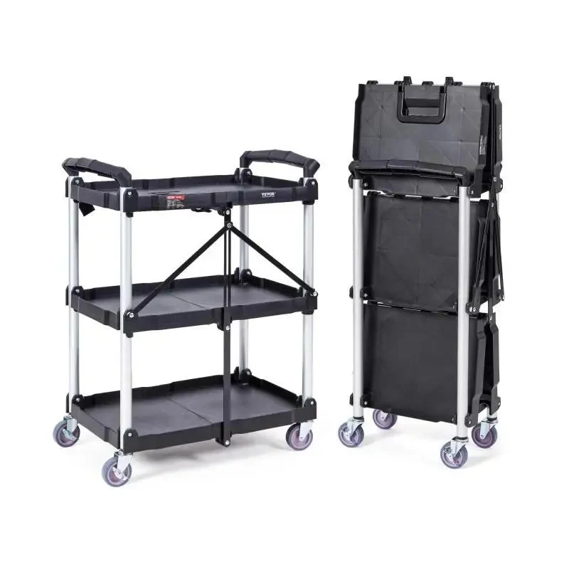Serveerwagen - Keukentrolley - Utility Cart - Roltafel - Vouwbare - 3-Tier - Slim Slide Organizer - voor Keuken, Badkamer of Opslagruimte