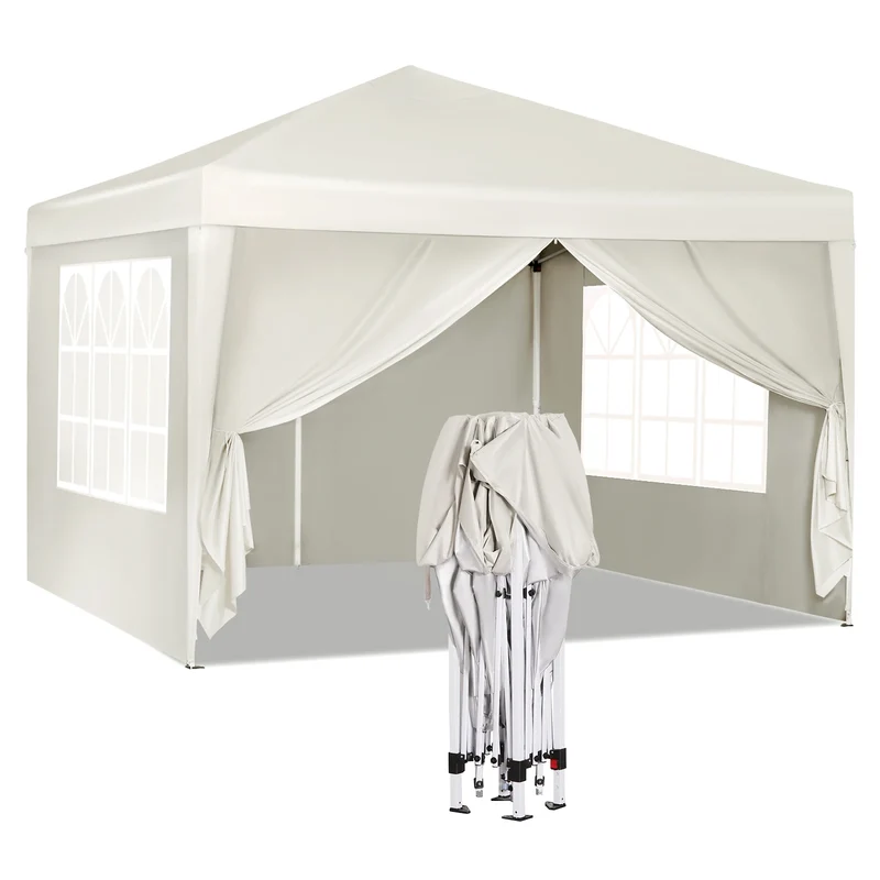 Paviljoen - Tuinpaviljoen - Partytent - Tuintent - Pop-up Kliksysteem - Stabiel - Opvouwbaar - Waterdicht - Winterbestendig - 50+UV-Bescherming - voor Tuin - Buiten - Achtertuin - 210D Oxford-doek - Ijzeren Buis - 5~10M² - 3 x 3 m - Beige