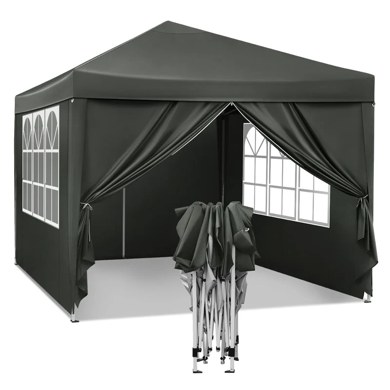 Paviljoen - Tuinpaviljoen - Partytent - Tuintent - Pop-up Kliksysteem - Stabiel - Opvouwbaar - Waterdicht - Winterbestendig - 50+UV-Bescherming - voor Tuin - Buiten - Achtertuin - 210D Oxford-doek - Ijzeren Buis - 5~10M² - 3 x 3 m - Grijs