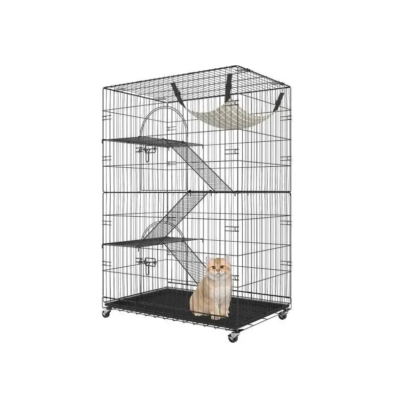 Kattenbox - Katten Kooi - Draad Kennel - Grote Kattenren - met 4 Niveaus - Oefening Plaats - Krat Metalen - voor Huisdier - Stevig - Durzaam - Ijzer - 90 x 60 x 133 cm - Zwart
