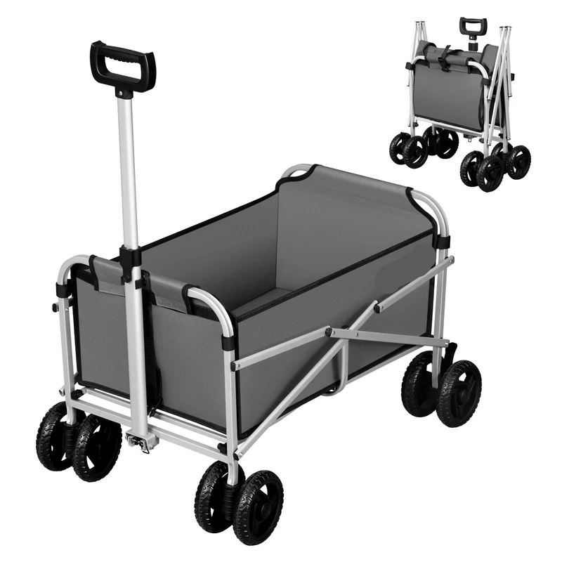 Bolderkar - Handkar - Bolderkar Opvouwbaar - Bolderwagen - met Dubbele Wielen en Remmen - Transportwagentje - Bolderkarren - voor Tuin, Strand, Camping of Picknick - Donkergrijs