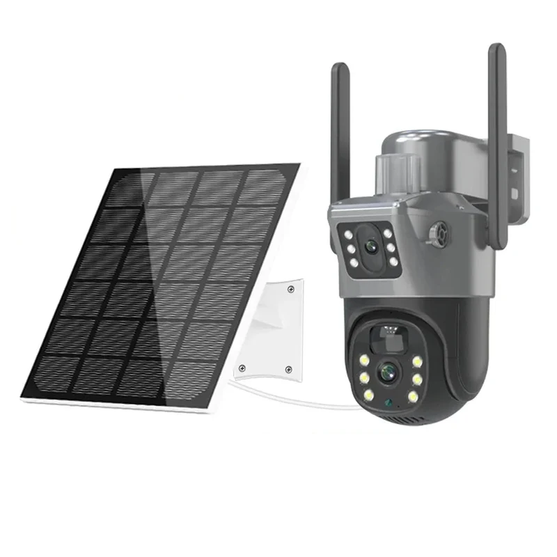 Beveiligingscamera's - Camerabewaking - Buitencamera - Zonnecamera - Waterdicht - 4K - 8MP - WiFi PTZ - Dual Lens & Dual Screen – Bewegingsdetectie met 128GB Opslag – Buitenbeveiliging – Buiten IP Beveiligingscamera met Nachtzicht